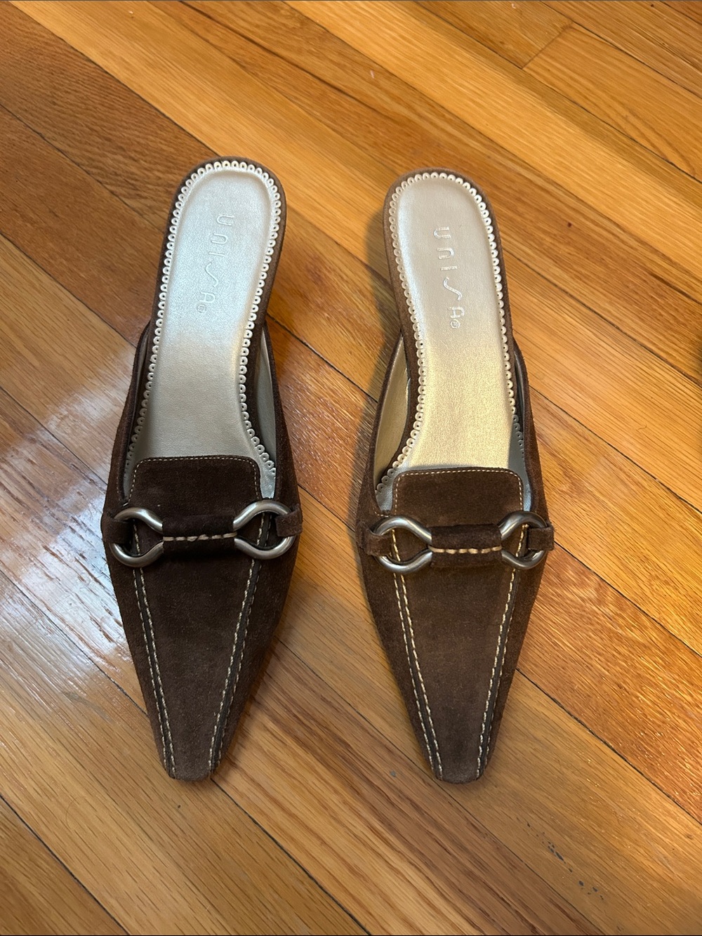Unisa Dark Brown Suede Slip-On Mule with Metal Bit